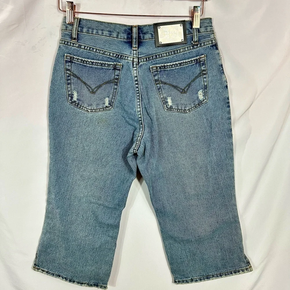 Y2K MECCA denim long line bermuda embroidered shorts size L
